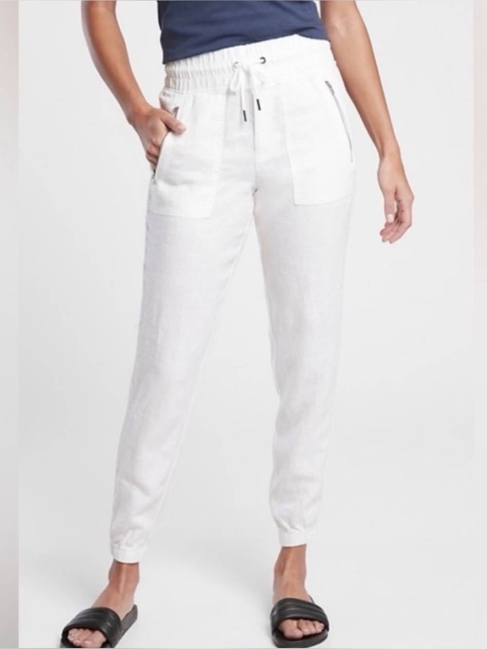 Athleta Cabo 100% Linen Jogger White Lightweight Resort Coastal 530642 Size 10
